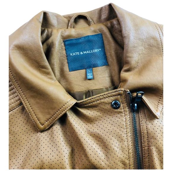 Kate & Mallory Womens Sleeveless Faux Leather Full Zip Vest Jacket Brown Large - Picture 2 of 9